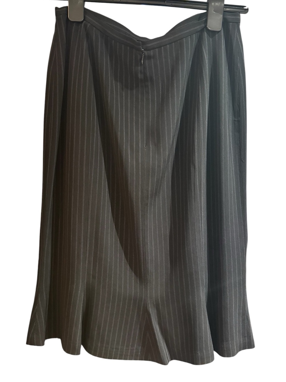 Doncaster Collection Classic Black Pinstripe Midi Skirt Flared Hem, 10 - Picture 3 of 5
